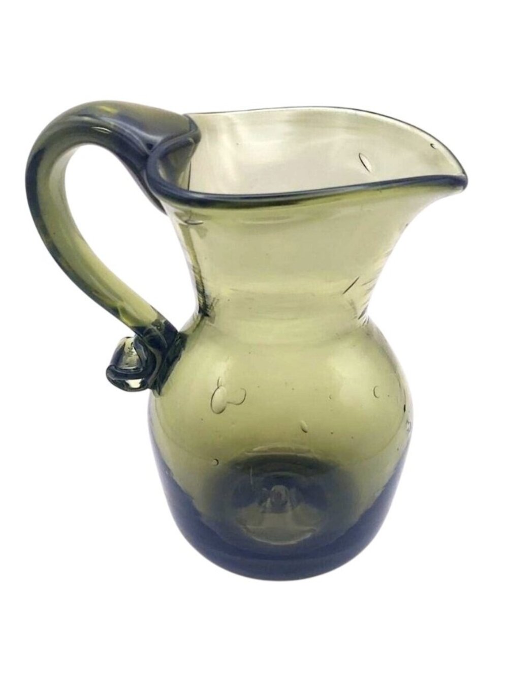 Hand Blown Glass Juice Pitcher Avocado Green Small Mid Century Modern Vintage